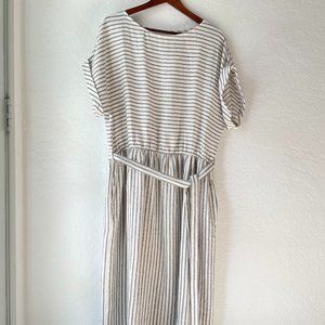 NWT Linen Striped Summer Dress Tie Waist Pockets by Offon XL